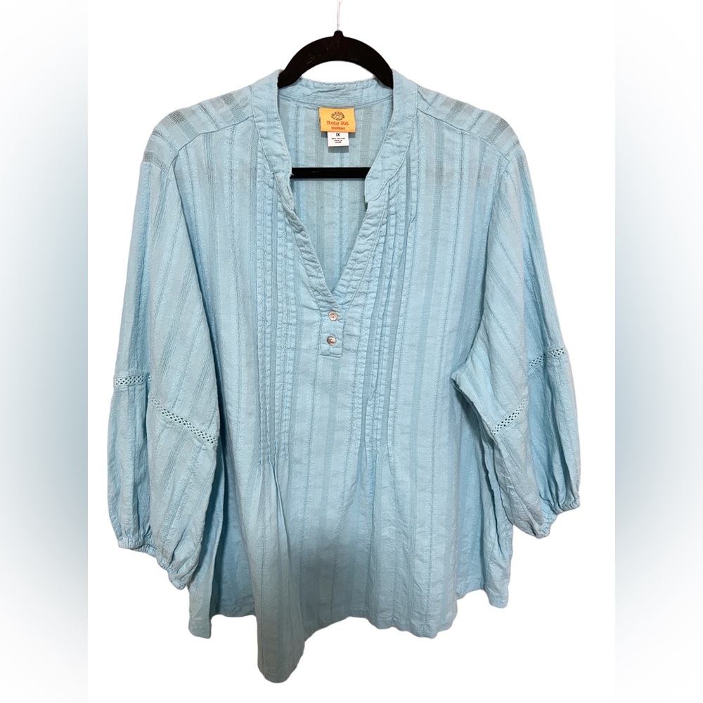 Ruby Rd. 1X Pintuck Crotchet Top Popover Cotton Beachy Resort Vacation Gauzey